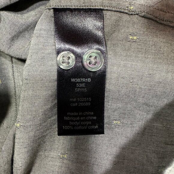 John Varvatos Shirt Mens Medium Button Up Gray Print Cotton Pocket - Picture 7 of 10